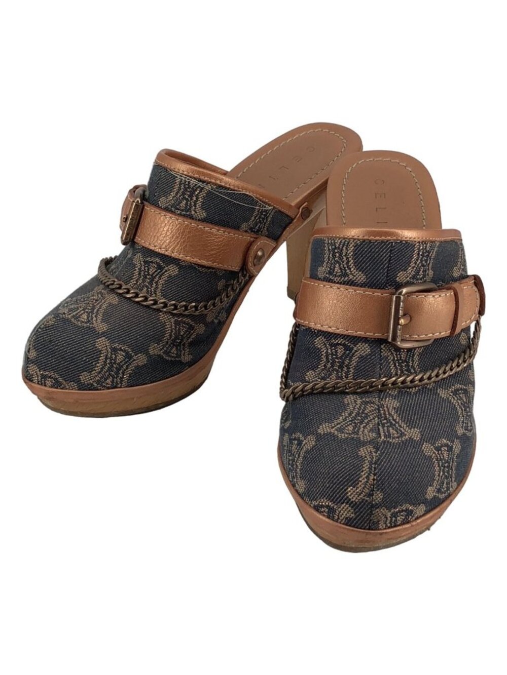 Celine Macadam Denim Pumps Mules Indigo Heel